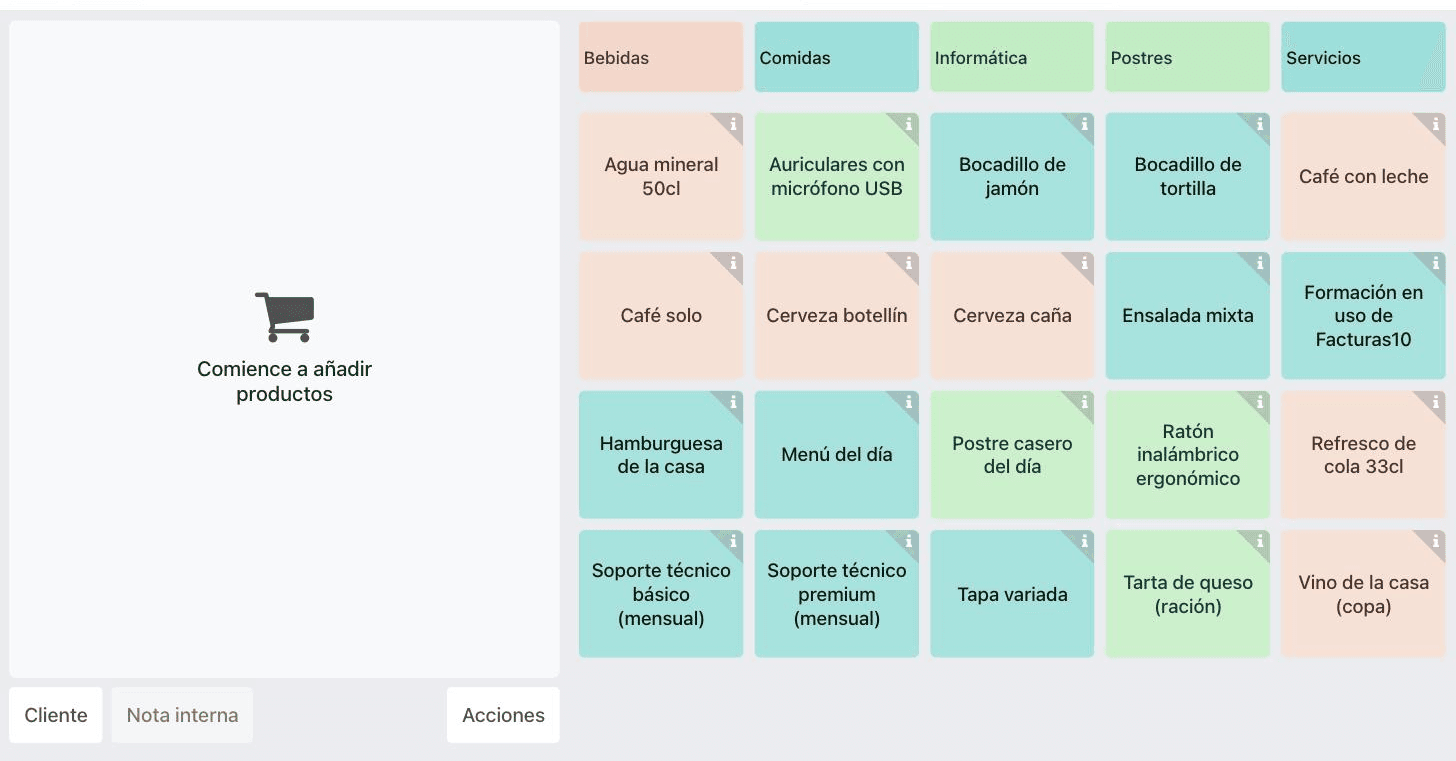 Terminal de punto de venta (TPV) de Facturas10